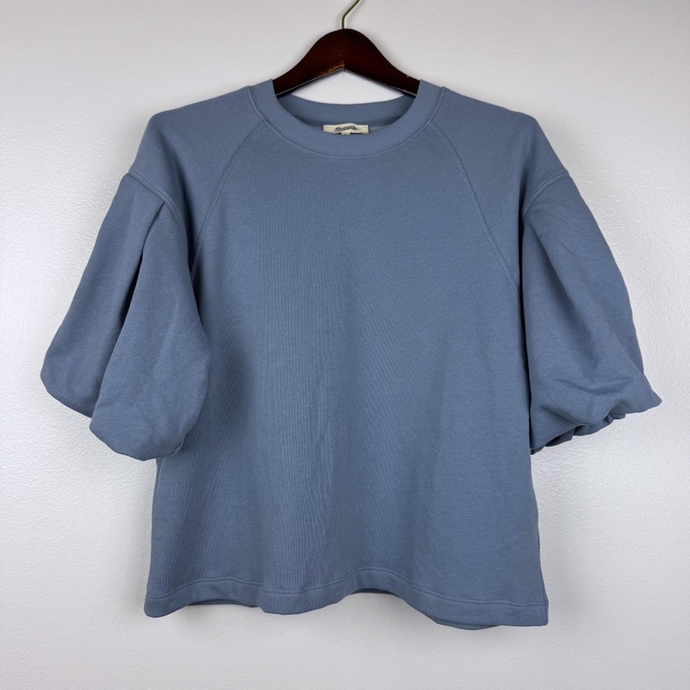 Madewell Blue Puff Sleeve Sweatshirt